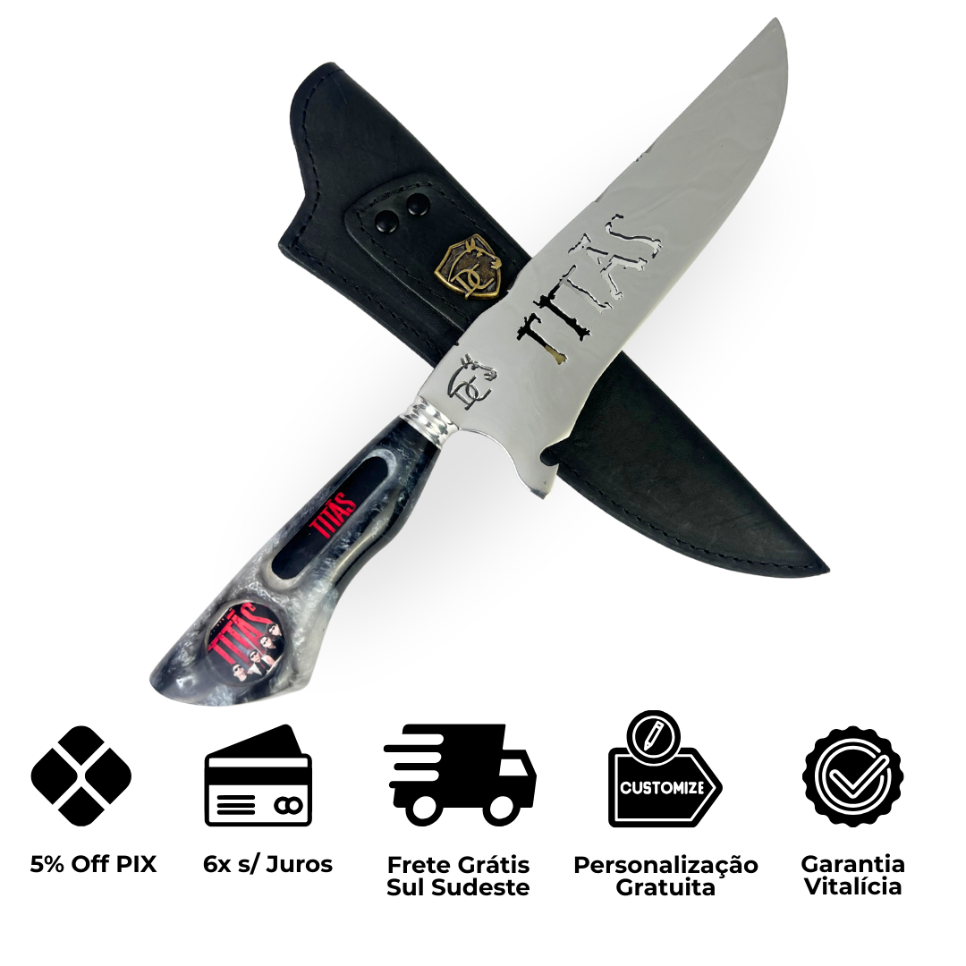 Faca Titãs 8 Polegadas Marmorizada | Lâmina Vazada Rock | Cabo Resina