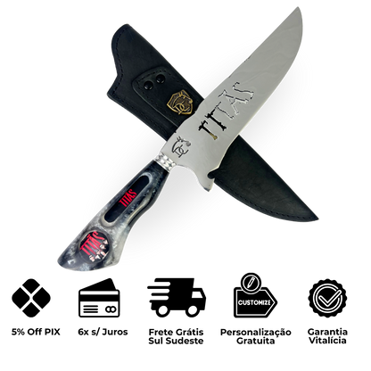 Faca Titãs 8 Polegadas Marmorizada | Lâmina Vazada Rock | Cabo Resina