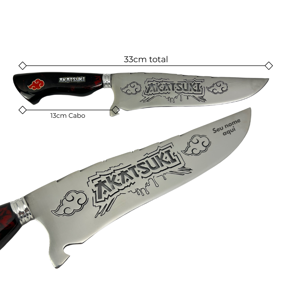 Faca Akatsuki 8" - Cabo Resina Personalizado - Naruto - Nuvem Vermelha - Edição Especial