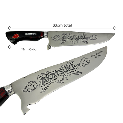 Faca Akatsuki 8" - Cabo Resina Personalizado - Naruto - Nuvem Vermelha - Edição Especial