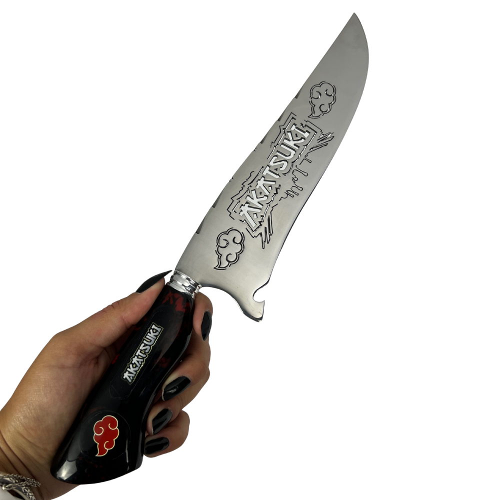 Faca Akatsuki 8" - Cabo Resina Personalizado - Naruto - Nuvem Vermelha - Edição Especial